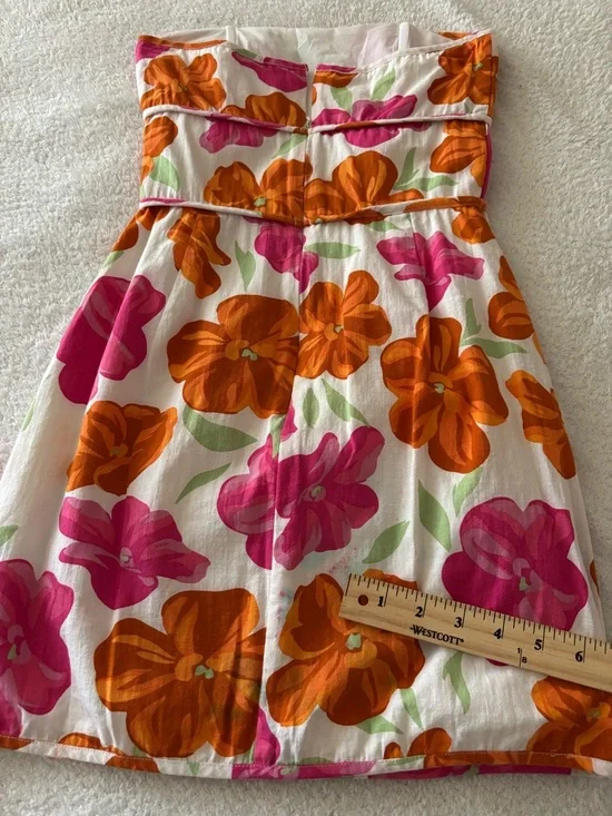 SABO Strapless Floral Mini Dress in White with Pink & Orange Blooms Size XS - Picture 15 of 15